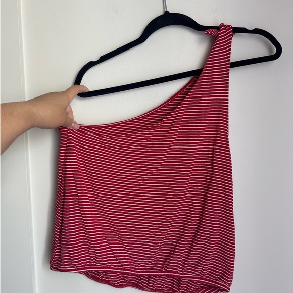 American Eagle Outfitters Red Striped One-Shoulder Tank Top - Picture 4 of 4